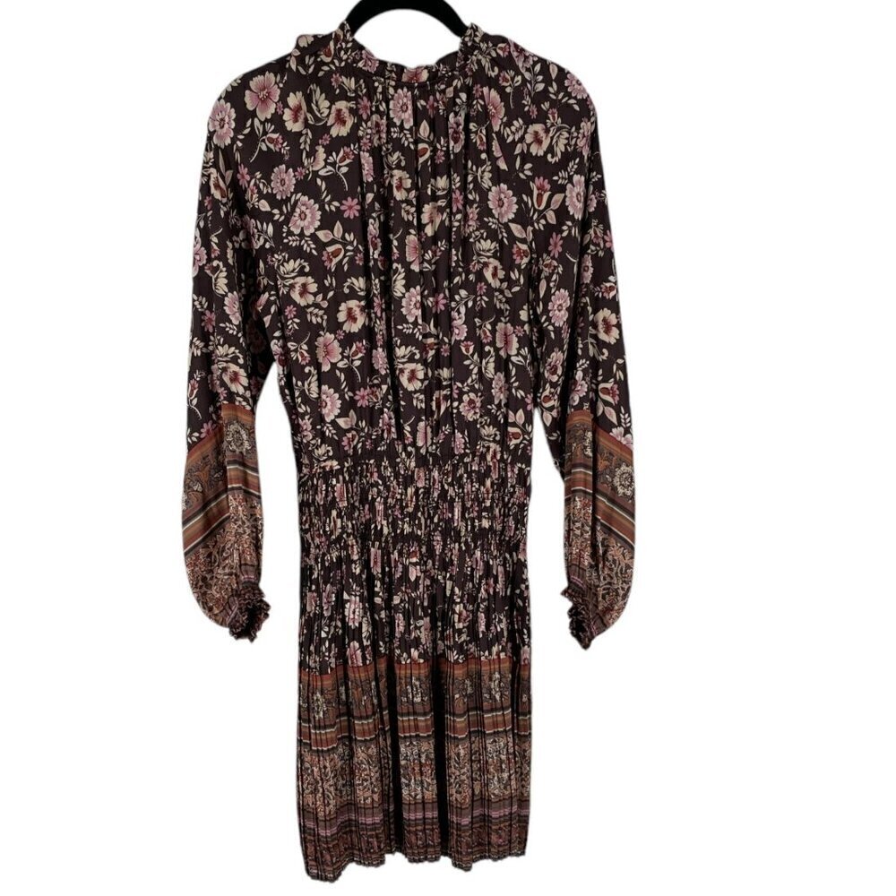 NWT Anthropologie Current Air Alyce Brown Floral Print Pleated Mini Dress XS - Picture 4 of 13
